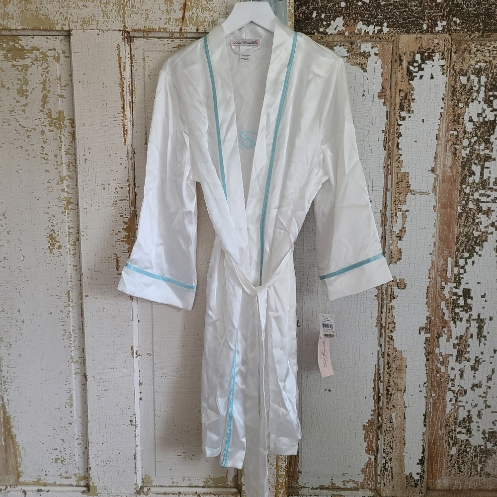NWT Linea Donatella White/Aqua Bridal Robe S/M